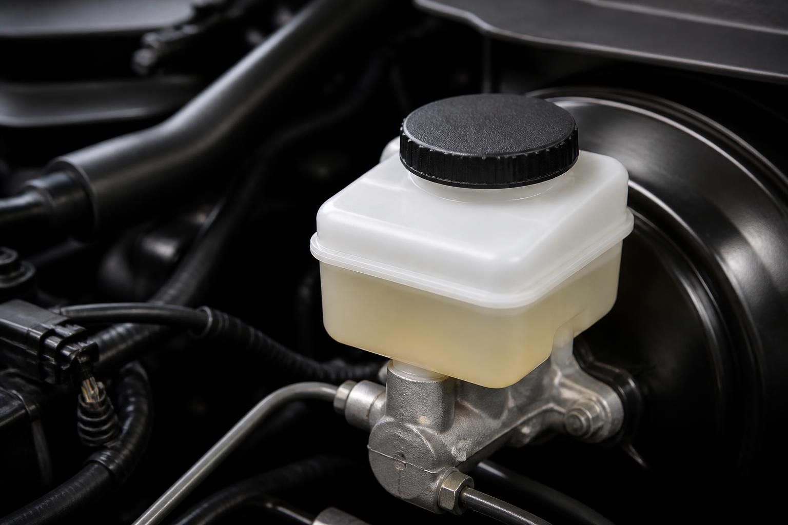 Top-off fluids neatly arranged in a clean engine bay.